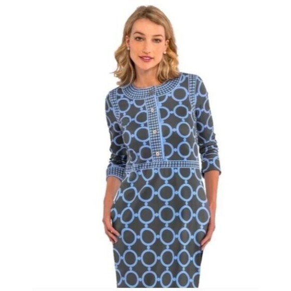 Gretchen Scott Dress NWT Trimmed Up Dip & Dot Gray Blue Retail $212 Size XS - Picture 15 of 15